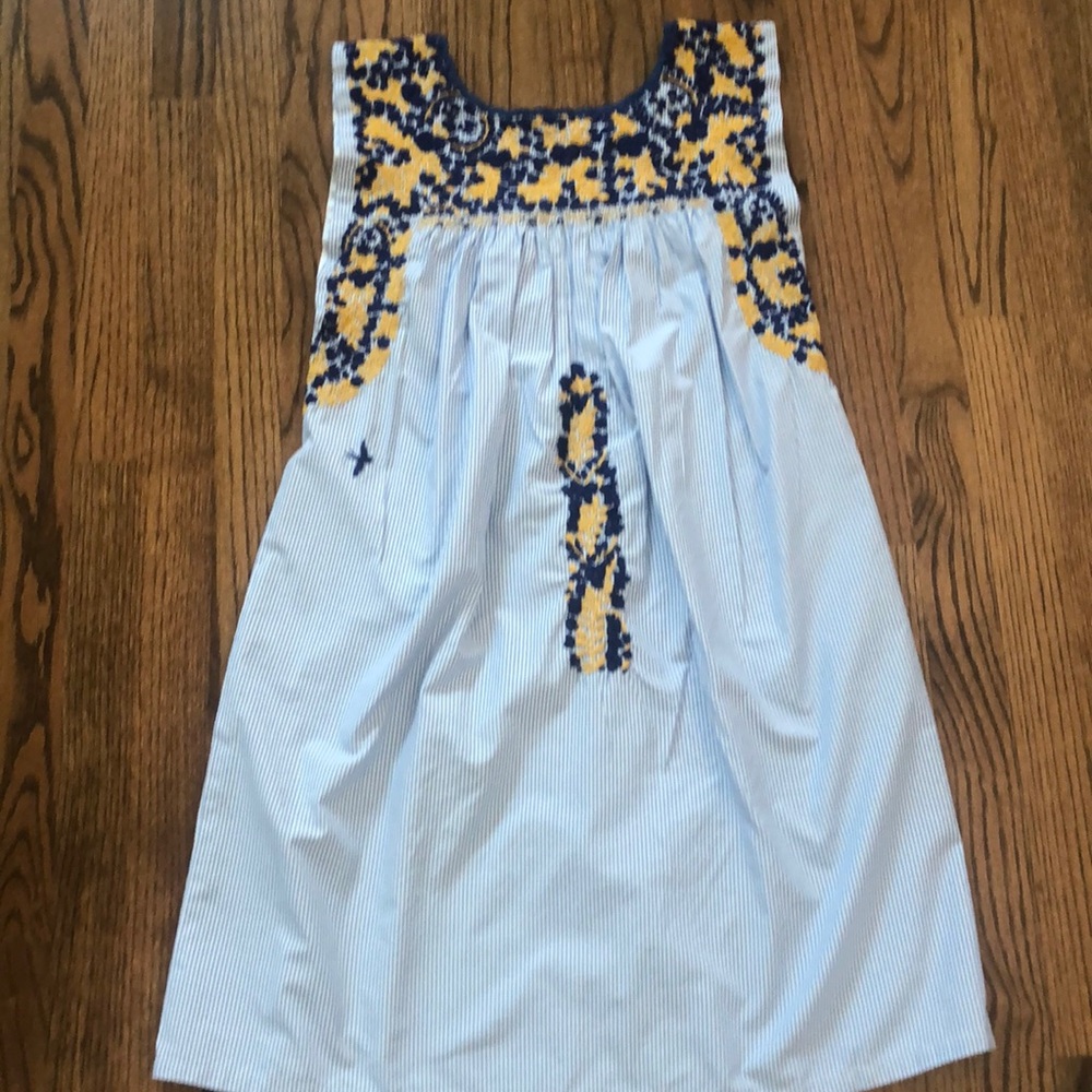 Blue and white stripe Mi Golondrina Flores dress, size S